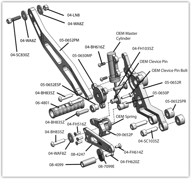 05-0654B Ducati Hypermotard 939 Complete Rearset - Image 3